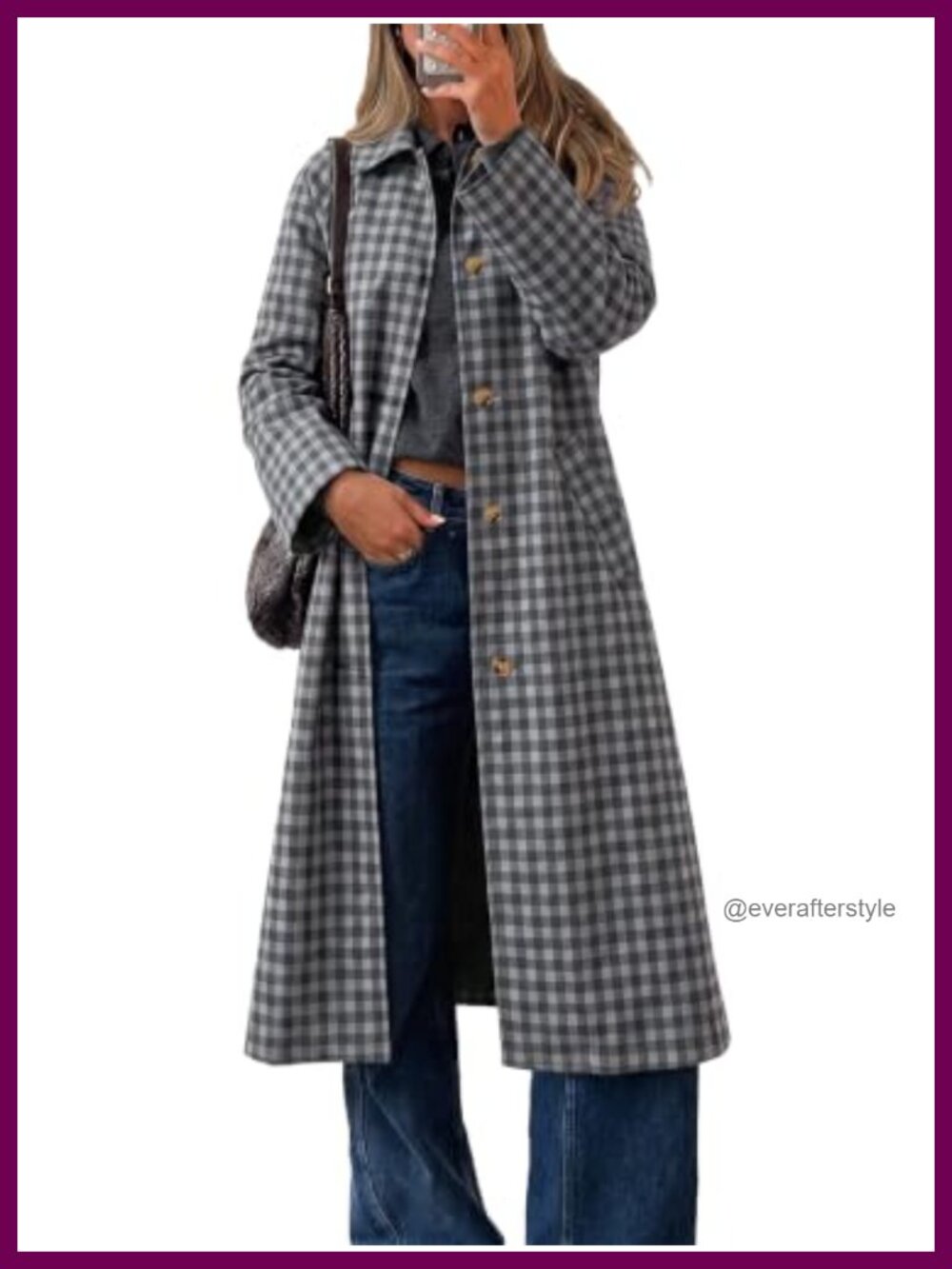 Cicy Bell Plaid Trench CoatButton Long Sleeve
